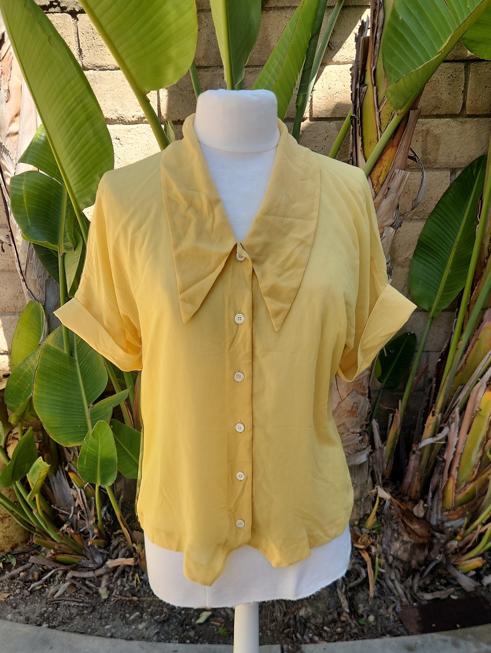 Jil Sander Yellow Short Sleeve Silk Blouse Size 10